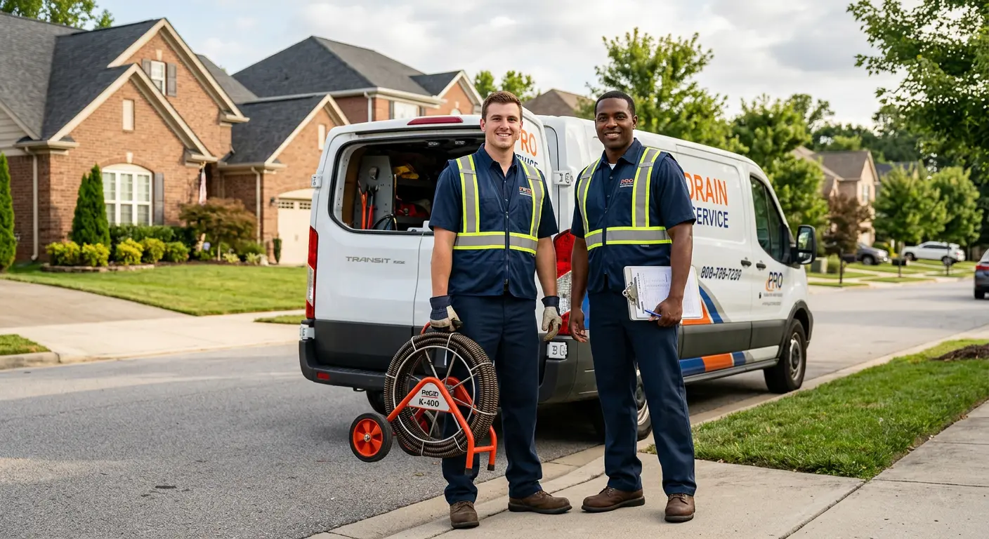 Sewer and drain service team with equipment ready for work in West Plains